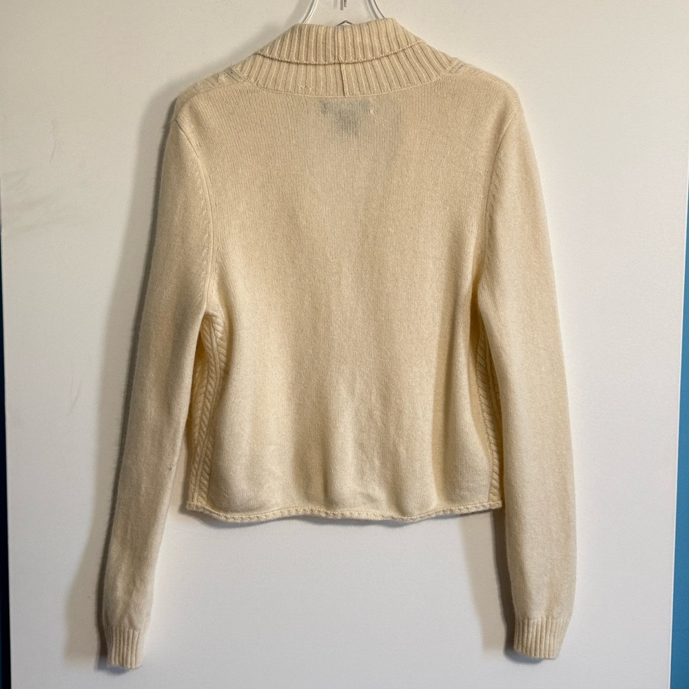 Tahari 100% Cashmere Cream Cable Knit Shawl Collar Cropped Cardigan Sweater L - Picture 3 of 9